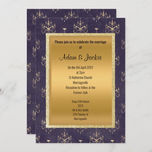 パープル金ゴールド結婚シャンデリアすべての行事 招待状 (正面/裏面)