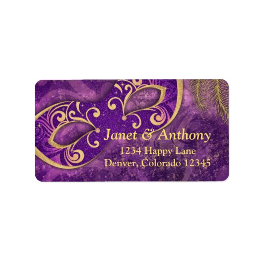 パープル金ゴールド結婚マスカレード住所 シール (正面)