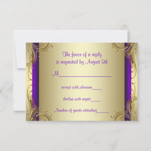 パープル金ゴールド結婚50周年記念パーティーRSVP 出欠カード (正面)