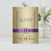 パープル金ゴールド結婚50周年記念RSVPカード 出欠カード (スタンド正面)