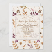パープル金ゴールド葉ウォーターカラー薄紫結婚クリーム 招待状 (正面)