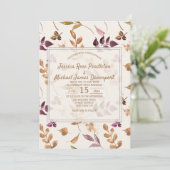 パープル金ゴールド葉ウォーターカラー薄紫結婚クリーム 招待状 (スタンド正面)