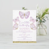 パープル金ゴールド蝶ガールズ1st誕生日インビタット 招待状 (スタンド正面)