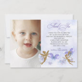 パープル金ゴールド蝶フェアリーファースト誕生日 サンキューカード (正面)