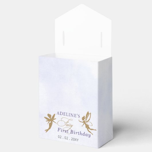 パープル金ゴールド蝶フェアリーファースト誕生日 フェイバーボックス (オープン)