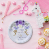 パープル金ゴールド蝶フェアリーファースト誕生日 ペーパープレート (パーティー)