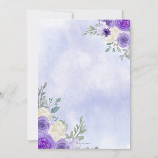 パープル金ゴールド蝶フェアリーファースト誕生日 招待状 (裏面)