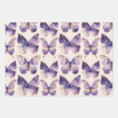 パープル金ゴールド蝶ボウズストライプ誕生日 ラッピングペーパーシート (正面)