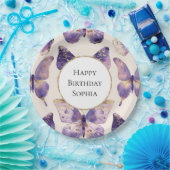 パープル金ゴールド蝶誕生日 ペーパープレート (パーティー)
