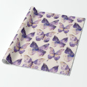 パープル金ゴールド蝶誕生日 ラッピングペーパー (アンロールド)