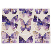 パープル金ゴールド蝶誕生日 ラージペーパーバッグ (正面)