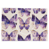 パープル金ゴールド蝶誕生日 ラージペーパーバッグ (裏面)