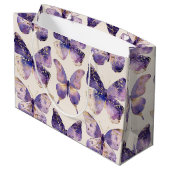 パープル金ゴールド蝶誕生日 ラージペーパーバッグ (裏面アングル)