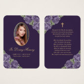 パープル金ゴールド記念葬式祈りの言葉カード (正面&裏面)