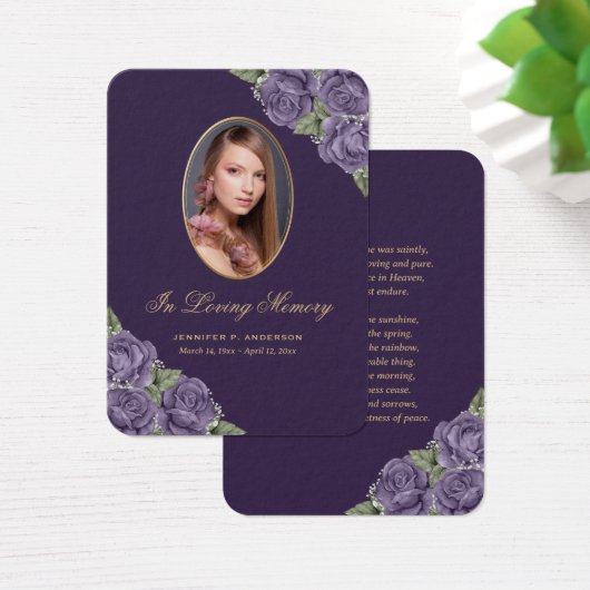 パープル金ゴールド記念葬式祈りの言葉カード (デスク)