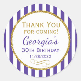 パープル金ゴールド誕生日ありがとうメッセージカード ラウンドシール