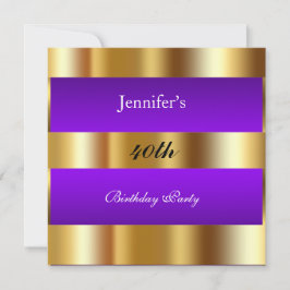 パープル金ゴールド誕生日パーティー金ゴールド招待状 招待状