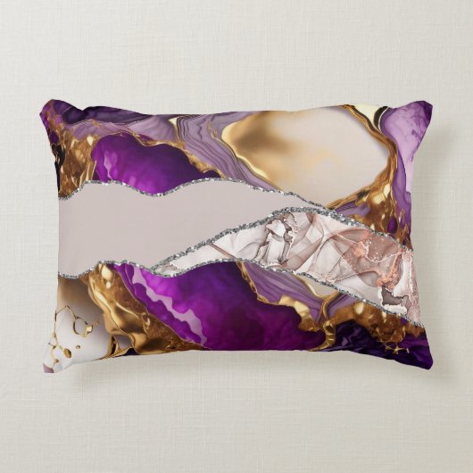 パープル金ゴールド高級エレガントデザインリキッドテクスチャ アクセントクッション (正面)