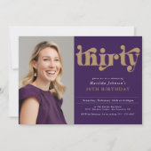 パープル金ゴールド30th誕生日パーティー 招待状 (正面)