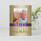 パープル金ゴールド50周年結婚招待状 招待状 (スタンド正面)