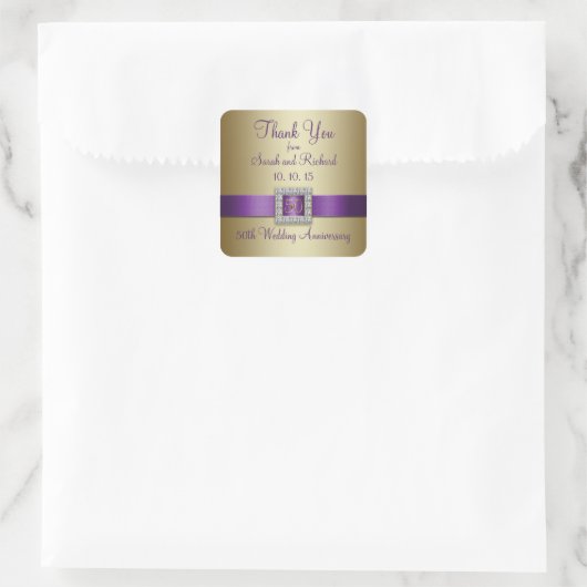 パープル金ゴールド50結婚周年ありがとう スクエアシール (バッグ)
