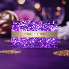 パープル金ゴールド&グリッターラグジュアリーグラームQRコード 名刺