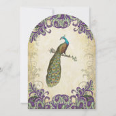 パープル金ゴールド&グリーンピーコック結婚式招待状 招待状 (裏面)