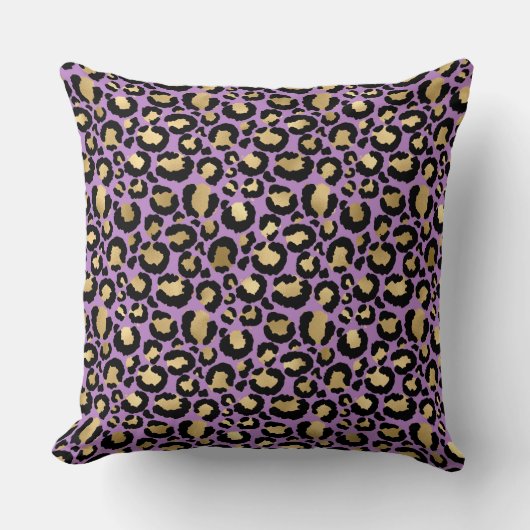 パープル金ゴールド/ブラウン金ゴールドヒョウ可逆枕 クッション (正面)