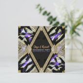 パープル金ゴールド&ブラックグラマー婚約パーティ 招待状 (スタンド正面)