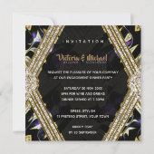 パープル金ゴールド&ブラックグラマー婚約パーティ 招待状 (裏面)