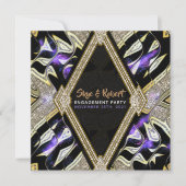 パープル金ゴールド&ブラックグラマー婚約パーティ 招待状 (正面)