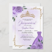 パープル金ゴールド&ホワイトフローラティアラキンセアニラ 招待状 (正面)