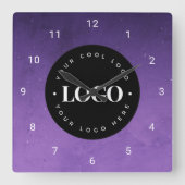 パープル銀河系カスタムロゴ事業会社オフィス スクエア壁時計 (正面)