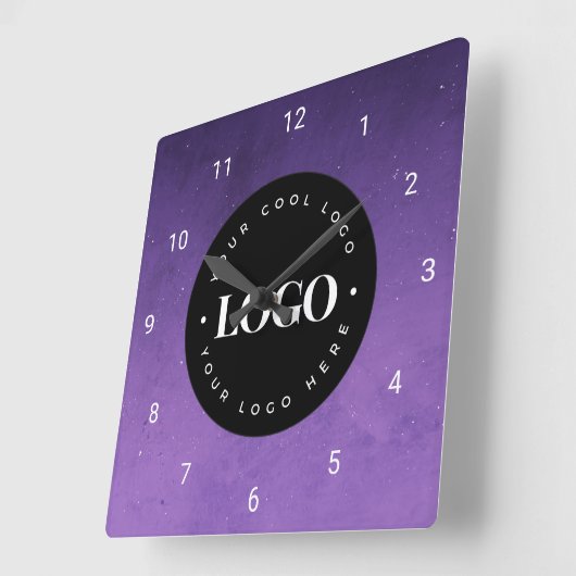 パープル銀河系カスタムロゴ事業会社オフィス スクエア壁時計 (傾斜)