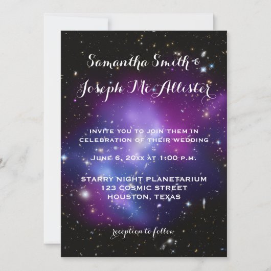 パープル銀河系クラスタープラネタリウム結婚ズ 招待状 (正面)