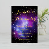 パープル銀河系クラスタープラネタリウム結婚ズ 箔招待状 (立ち正面)