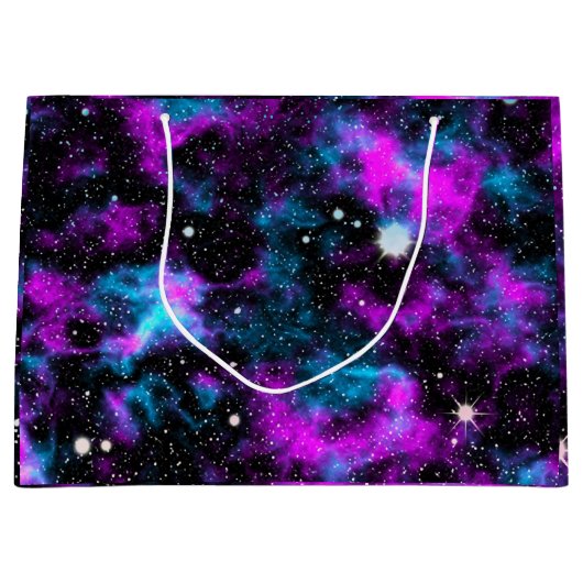 パープル銀河系コズミック宇宙スター ラージペーパーバッグ (正面)