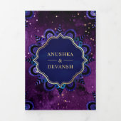 パープル銀河系ブルーマンダラQRコードインディアン結婚ズ 三つ折り招待状 (カバー)