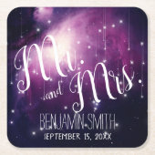 パープル銀河系天星ナイトスカイ結婚ズ スクエアペーパーコースター (正面)