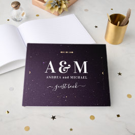 パープル銀河系天星空金ゴールドムーン結婚ズ ゲストブック
