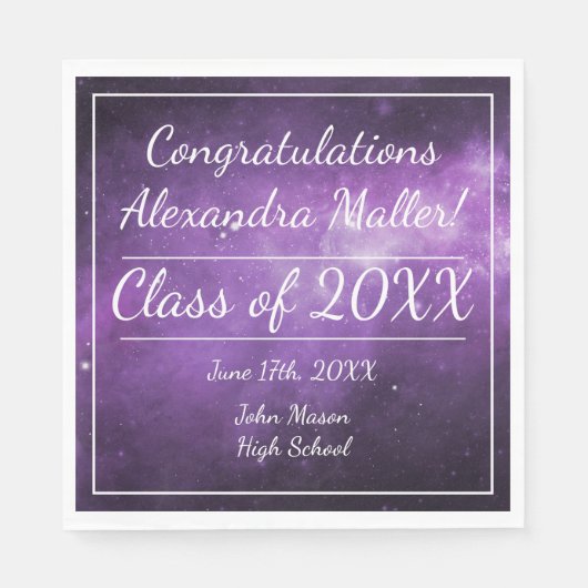 パープル銀河系宇宙卒業紙ナプキンス スタンダードランチョンナプキン (正面)