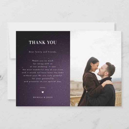 パープル銀河系星空の夜ダークシナ結婚ンス サンキューカード (正面)