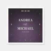 パープル銀河系金ゴールドムーンシチュアルウェディングパーティー スタンダードカクテルナプキン (正面)