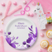 パープル開花ウォーターカラーカスタムブライダルシャワー ペーパープレート (パーティー)