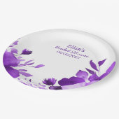 パープル開花ウォーターカラーカスタムブライダルシャワー ペーパープレート (アングル)