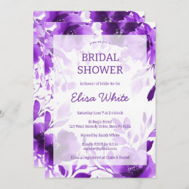パープル開花ウォーターカラーブライダルシャワーカスタム 招待状