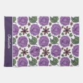 パープル開花フローラシームレスパタパーソナライズされたーン キッチンタオル (横)