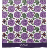 パープル開花フローラシームレスパタパーソナライズされたーン シャワーカーテン (正面)