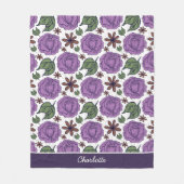 パープル開花フローラシームレスパタパーソナライズされたーン フリースブランケット (正面)