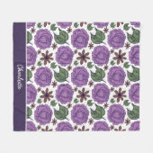 パープル開花フローラシームレスパタパーソナライズされたーン フリースブランケット (正面(横))